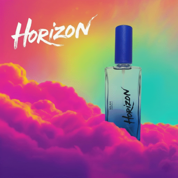 Botella de perfume Horizon de Milah Parfums, fragancia cítrica y marina unisex.